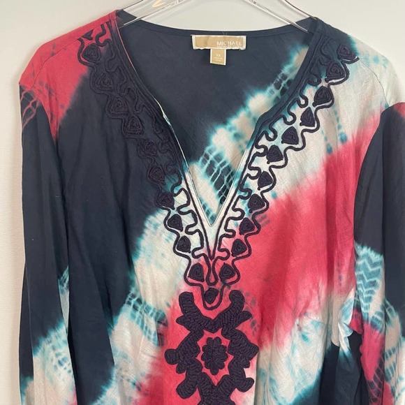 Michael Kors Tie Dye Cotton Embroidered Tunic Top - Picture 2 of 6